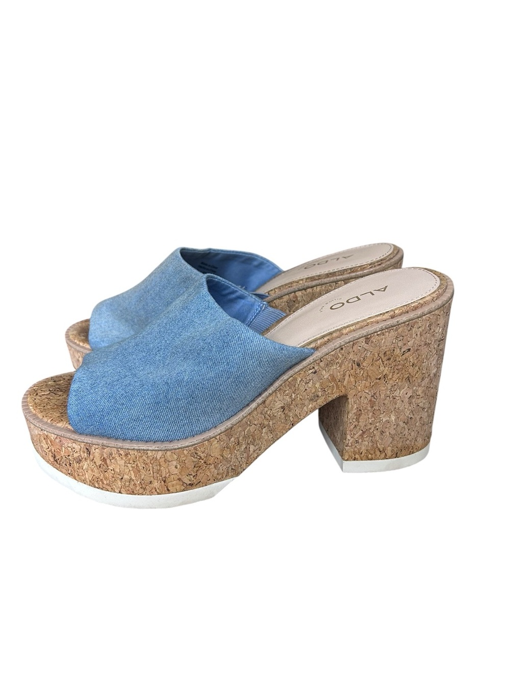 ALDO Light Blue Denim Cork Platform Mules